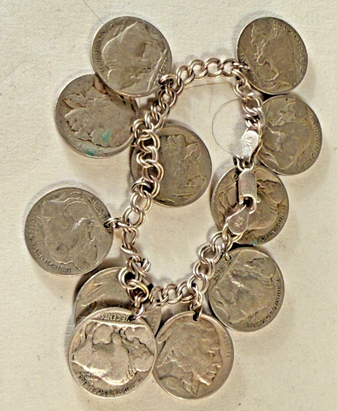 VINTAGE BUFFALO NICKEL BRACELET  AUTHENTIC COINS 950 Silver