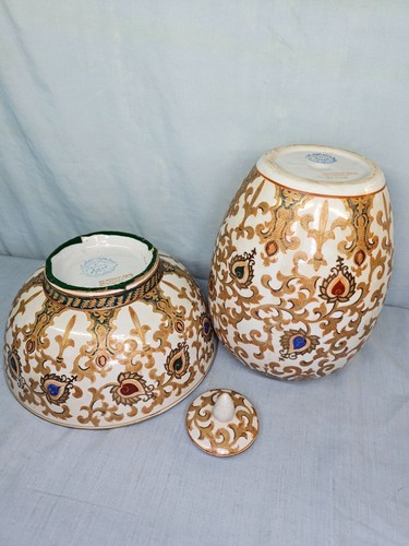 Juego de urna y cuenco arabesco chinoiserie dorado y tarro de jengibre blanco con flores orientales - Imagen 22 de 22