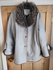 Elvi-fur - Collared & Cuff-womans Winter Faux Suede Coat Size 22” Pi To Pit Vgc