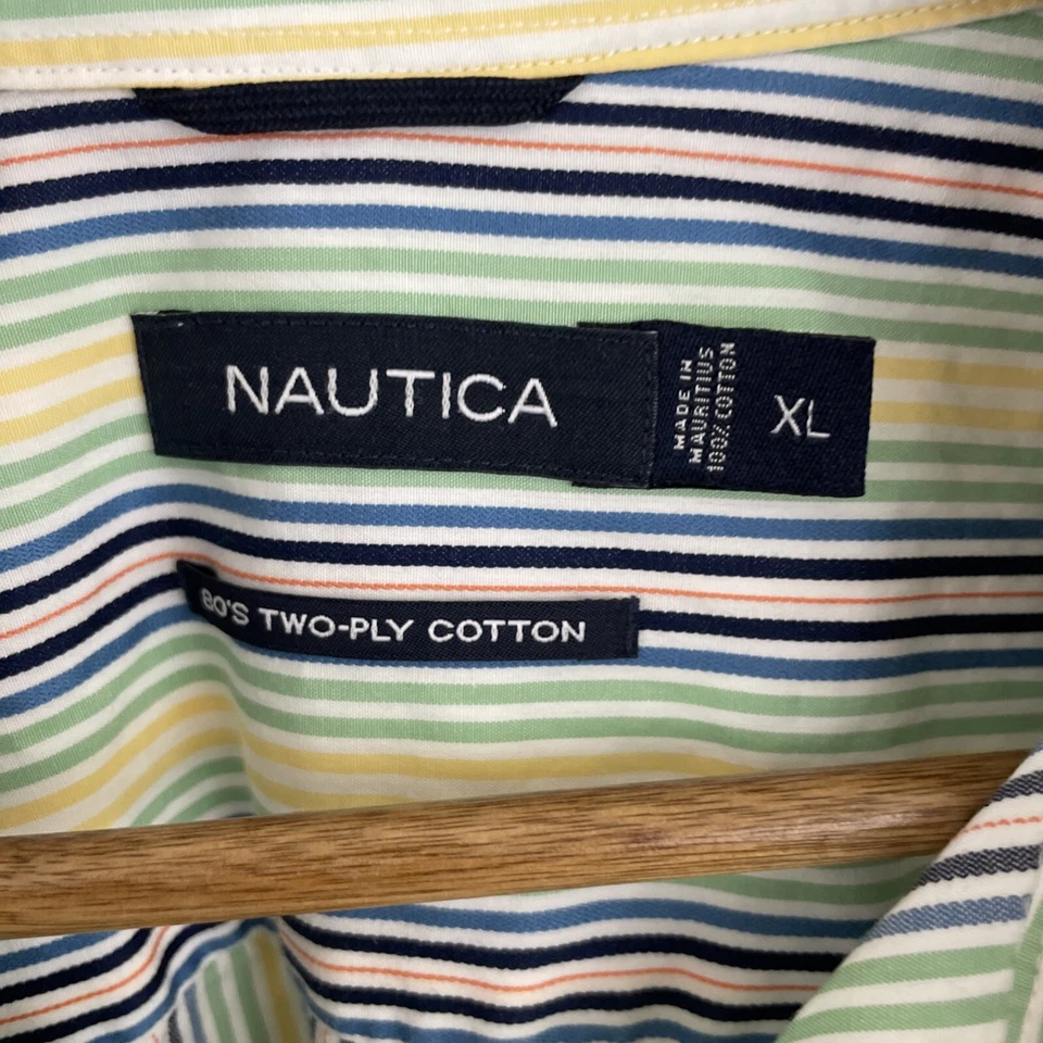 Nautica Shirt Mens XL Multicolor Rainbow Striped 80's 2-Ply Cotton Long Sleeve - Image 3 of 4