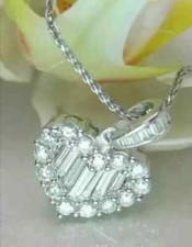 2Ct Round  Baguette Cut Diamond Heart Pendant 14K White Gold Finish Free Chain