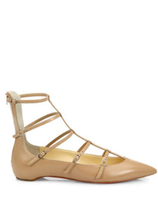 100% AUTHENTIC NEW WOMEN LOUBOUTIN TOERLESS MUSE FLAT BEIGE KID SANDALS US 7