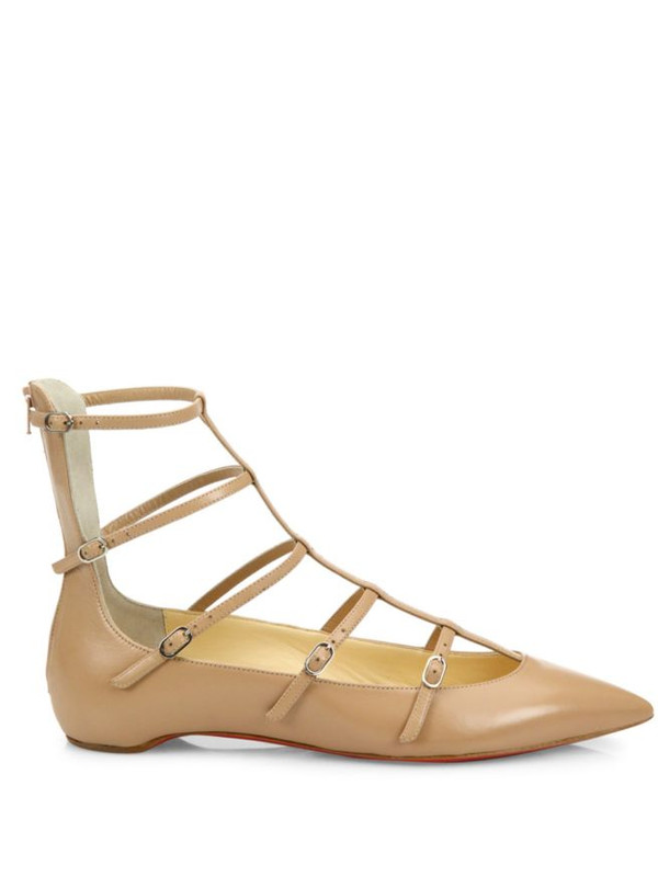 100% AUTHENTIC NEW WOMEN LOUBOUTIN TOERLESS MUSE FLAT BEIGE KID SANDALS US 7
