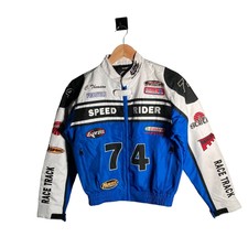 Vtg Speed Rider Moto Racing Crew Jacket Nascar Womens Blue White Y2k Procycle