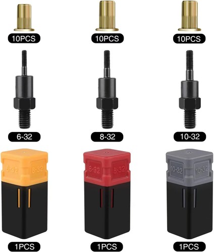 Rivet Nut Mandrels Set, Including 6-32 8-32 10-32 and 30 Rivnuts, Rivnut Tool Re - Picture 2 of 3