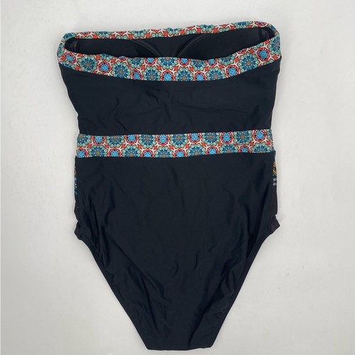NEU ATHENA Badeanzug Größe 6 Einteiler trägerlos schwarz Paisleymuster Küste Strand - Bild 2 von 12
