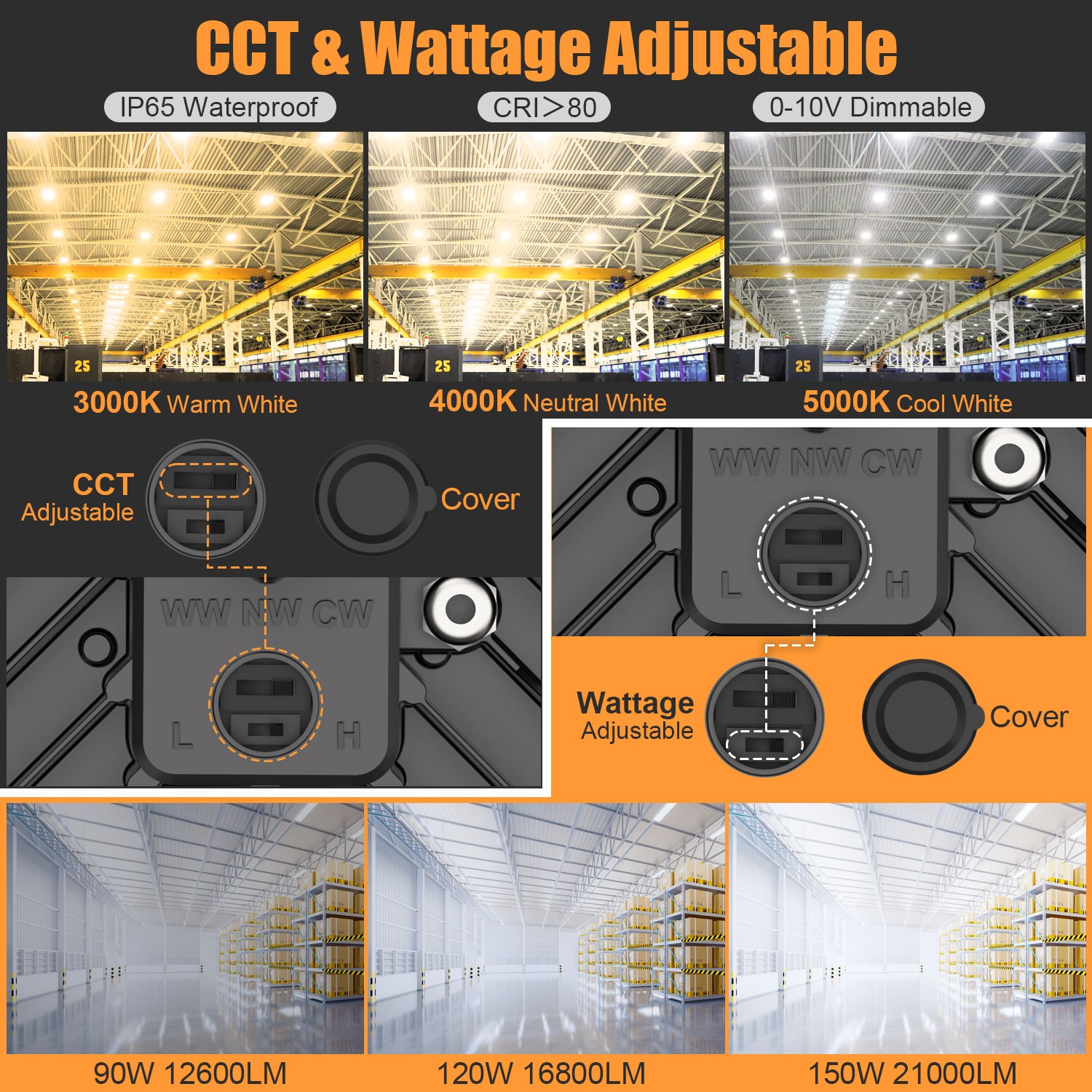 150W UFO LED High Bay light Commercial Warehouse Garage Lamp Adjustable 3K/4K/5K