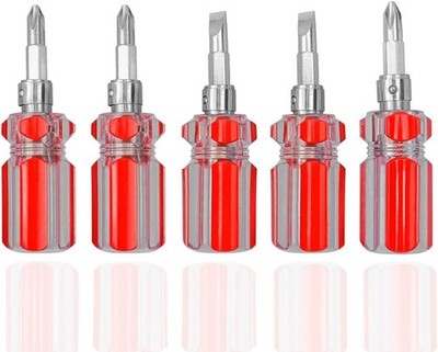 5 Pcs Stubby Magnetic Screwdriver with Phillips Head and Flat Head, 2-in-1 Cross