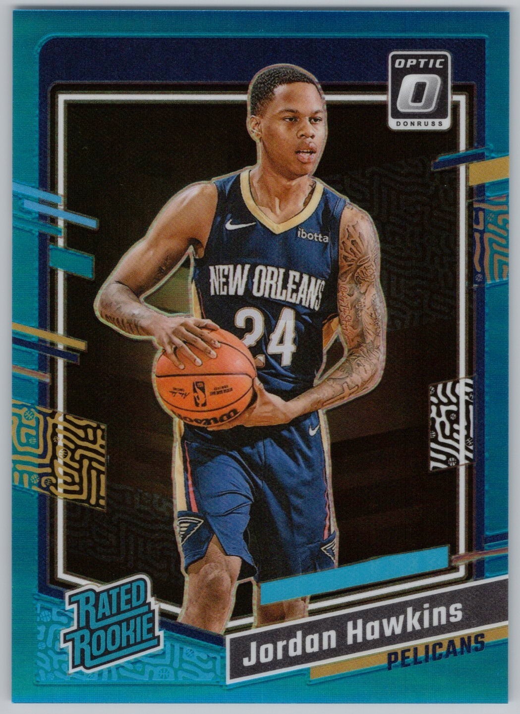 2023-24 Panini Donruss Optic Aqua Holo Prizm/249 #238 Jordan Hawkins RC Pelicans