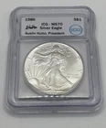 1986 $1 American Silver Eagle 1oz ICG MS70 Austin Hutto Signed