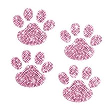4PCS Crystal Car Decoration Stickers, Bling Rhinestone Dog Paw Print, Pink