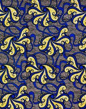 African Print Fabric/ Ankara - Yellow, Blue, Black 'Sannu a Hankali', 1 Yard