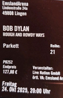 2x BOB DYLAN LINGEN 24.10.2025 SITZPLATZ TICKETS PARKETT REIHE 21