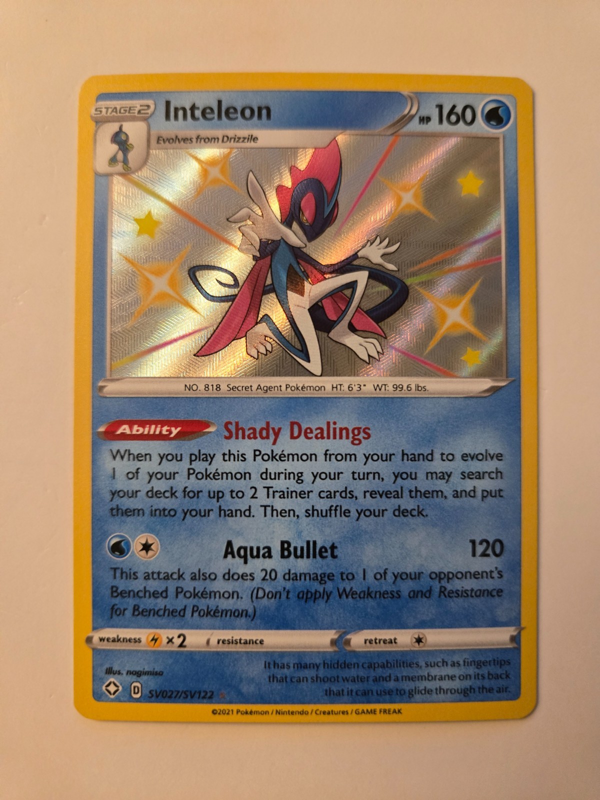 Pokemon Inteleon Shiny SV027/SV122 Holo Rare - Shining Fates: Shiny Vault