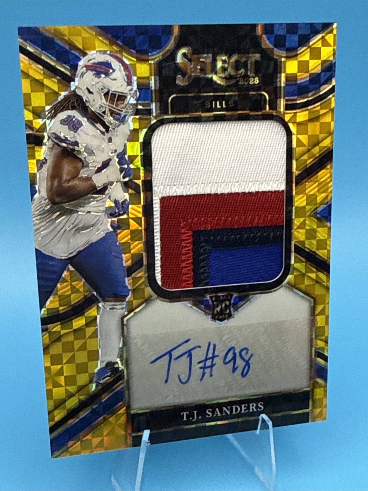 2025 Panini Select T.J. Sanders Jumbo Rookie 4-Color Patch Auto Gold /10 JRS-TSS view 4