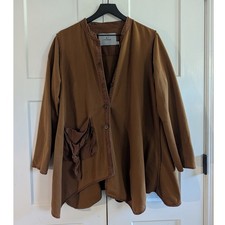 Cheyenne L/XL Brown Asymmetric Art to Wear Lagenlook Button Jacket Pockets boho