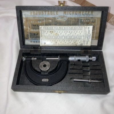 VINTAGE MOORE & WRIGHT 0 BIS 2 ZOLL MIKROMETER 940X IN HOLZBOX GEBRAUCHT