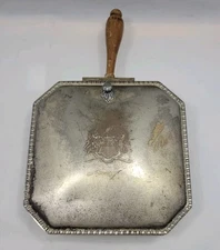 VTG SILVER PLATE SILENT BUTLER CRUMB CATCHER WOOD HANDLE HINGE LID FARMHOUSE