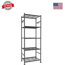 Storage Shelves - 5-Tier Large Capacity Shelf Organizer with Hooks, Heavy-Dut...