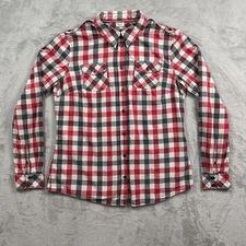 VTG 80s Esprit Plaid Shirt Red Black White Slim Fit Button Down Sz 10 Western