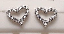 Sterling Silver Open Heart Stud Earrings Sparkling CZ Embellishments New M17D