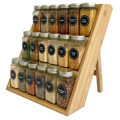 PACIFIC MOON TREE 3-tier Bamboo Spice Rack Organizer And Seasoning Jar Excellent Tiered Wooden