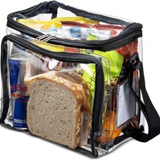 PVC clear lunch bag, adjustable strap front storage compartment mesh pocket, out