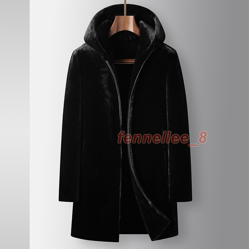 Abrigo Parka Para Hombre Medio Largo Con Capucha Imitación Piel Visón Espesado Cálido Piel Juvenil Chaquetas