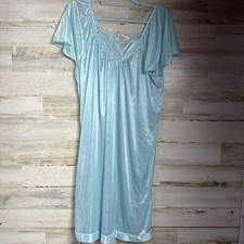Lati Fashions Nightgown Blue Rose Collar Size LPolyester Satin Flutter Sleeve