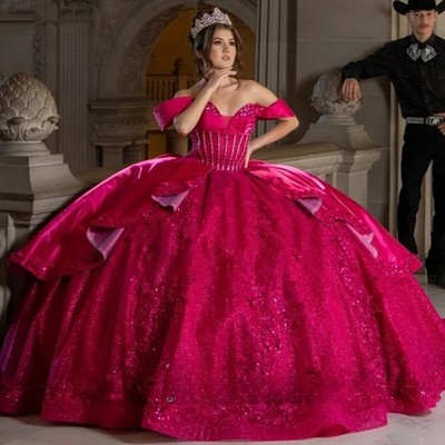 Princess Fushia for Bride Off Shoulder Floor Length Wedding Party Gown 15