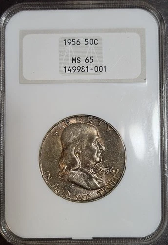 1956 Benjamin Franklin Silver Half Dollar Toned NGC MS65 In Old Holder