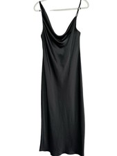 BHLDN August Black Satin Drape Cowl Neck Sleeveless Formal Cocktail Dress 12 NWT