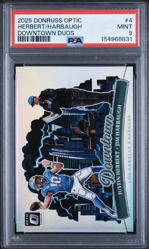 2025 Donruss Optic Jim Harbaugh/Justin Herbert Base (PSA 9)