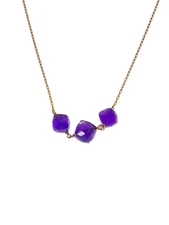 agete 3-Row Stone Necklace in 10K Yellow Gold with Color Stones and Gold Top for