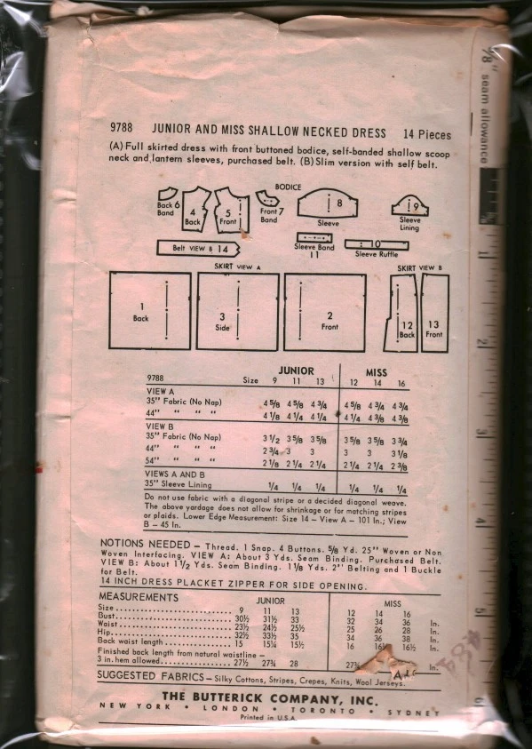 9788 Vintage Butterick Sewing Pattern Juniors 1960s Shallownecked Dress 11 OOP - Image 2 of 2