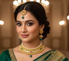 sk 69 Indian Traditional Gold Look Choker Jewelry Set & Earrings & Maang Tikka