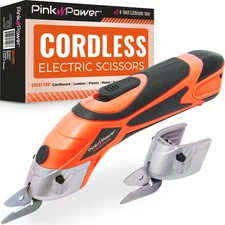 Cordless Electric Fabric Scissors- Heavy-Duty Cutter Sewing, Craft, Box (Orange)