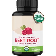 USDA Extra Strength Beet Root 20:1 Extract 8000 Mg Strength 120 Capsules-Natural