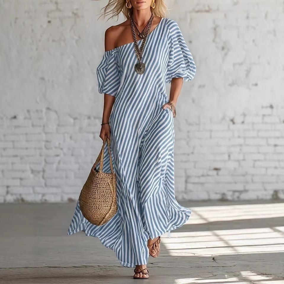 off shoulder casual maxi dress Taupe Floral Off Shoulder Long Sleeve Maxi Dress PinkBlush