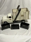 TONKA TOYS SANITARY TRUCK IN ORIGINAL CONDITION INCLUDING BUCKET AND 2 DUMPSTERS