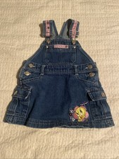 Rare Vintage Looney Tunes Tweety Bird Denim Overalls Skirt Toddler 2t