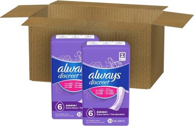2X Always Discreet Adult Extra Heavy Regular Incontinence Pads, Size 6 - 33 CT