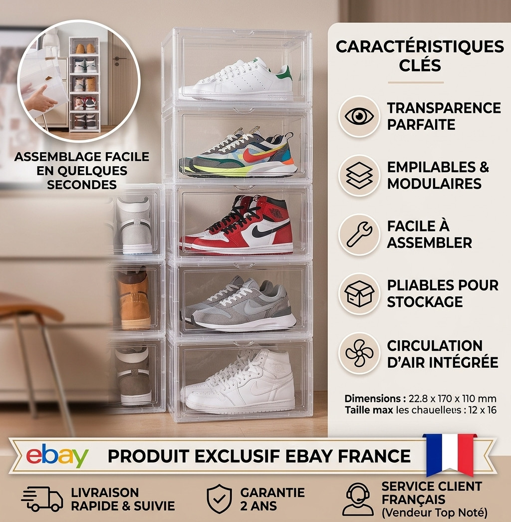 Boîtes à chaussures transparentes pour un dressing de sneakers épuré et ordonné