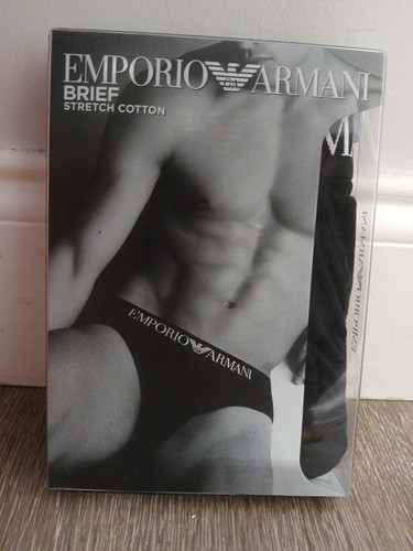 Emporio Armani Men Cotton Brief Stretch Underwear Black Size Large - Picture 2 of 7