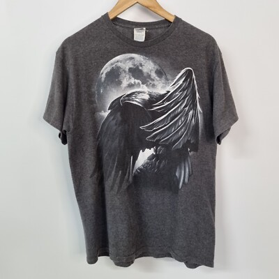 VTG 90's Bald Eagle Moon Flying Night Gray Graphic T-Shirt Shirt Sz L