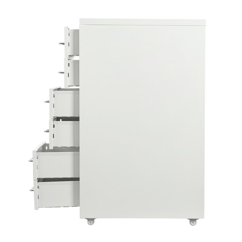 6 Drawer Filing Cabinet Metal Vertical File Cabinet Lockable Storage W/4 Wheels - Picture 9 of 13