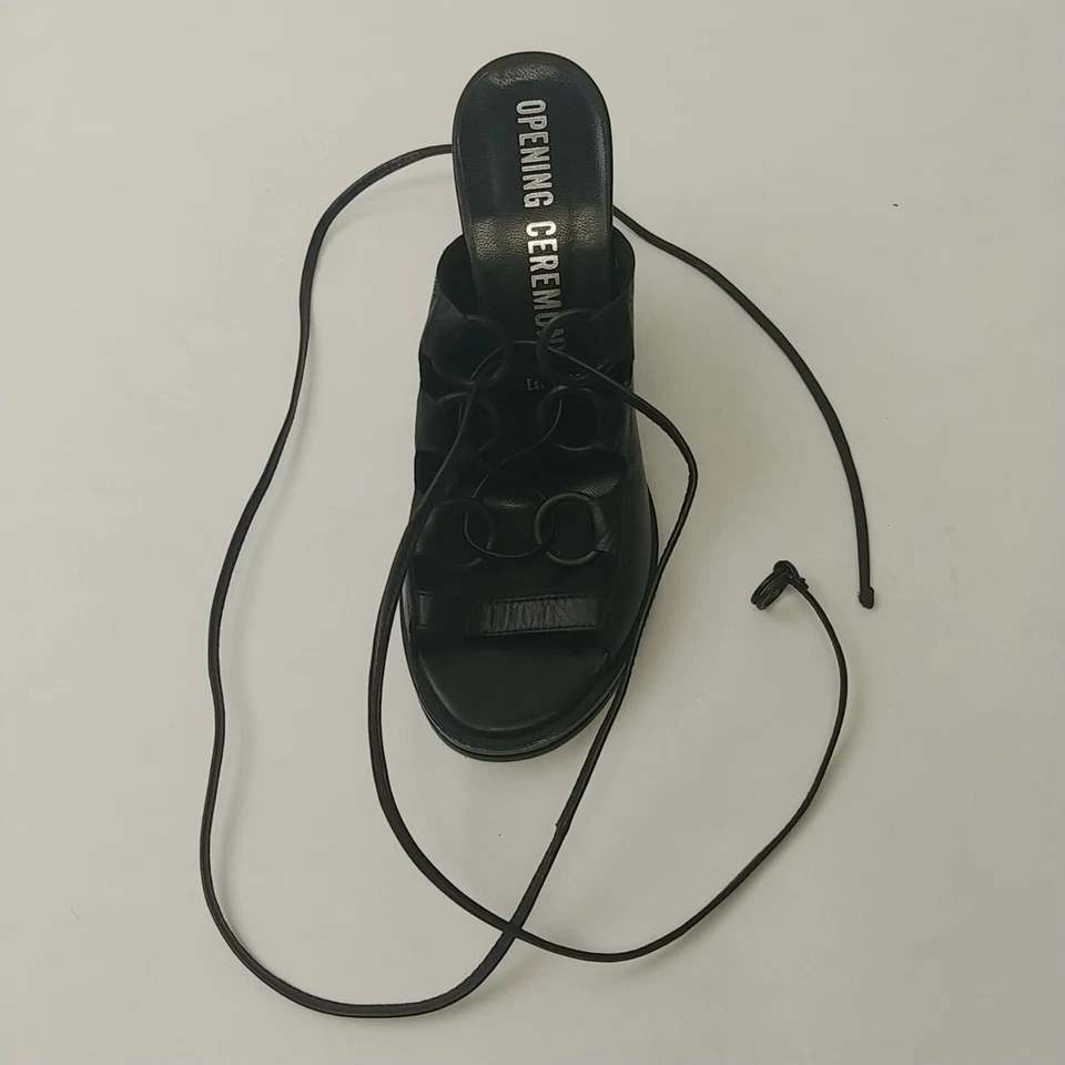 CEREMONIA DE APERTURA Mujer Cuero 4" Tacones de Cuña EU 37 US 6.5 Negro NUEVO Foto 3 de 4