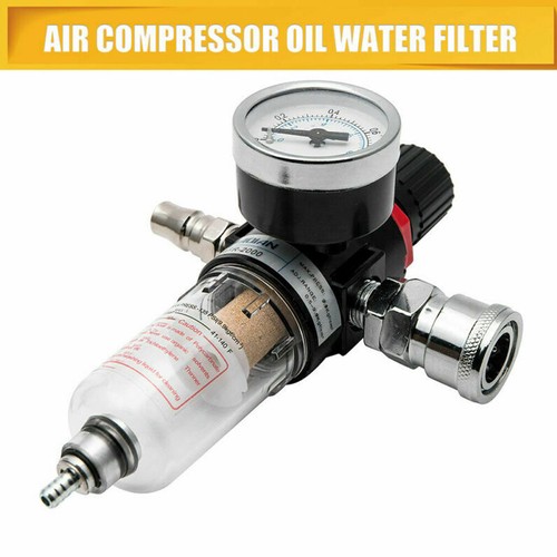 Air Line Filter Separator 1/4'' BSP & Regulator Compressor Gauge Water Trap Oil - Picture 2 of 12