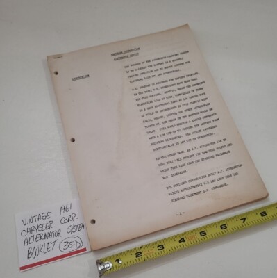 1961 Chrysler Corporation Shop Manual Alternator System  Booklet  Vtg. Old 