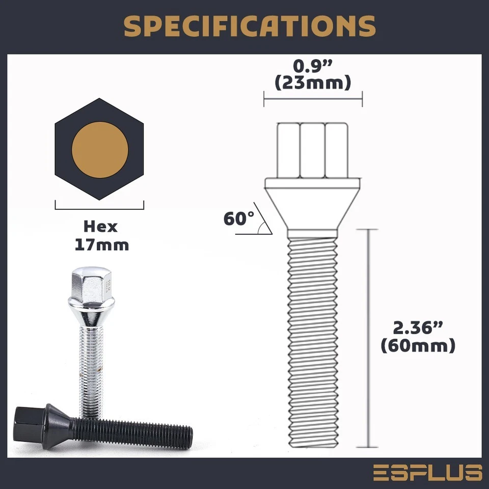 [20]M12x1.5 黑色凸耳螺栓 60 毫米柄适合雷诺 Kangoo/Laguna W 30-34 间隔 — 第 4/4 张图片